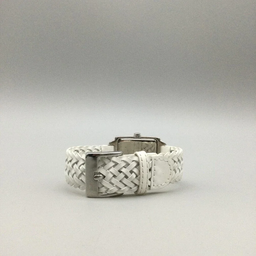 Ecclissi Womens Watch 30mm Sterling Silver White Leather Band 23285 New Battery